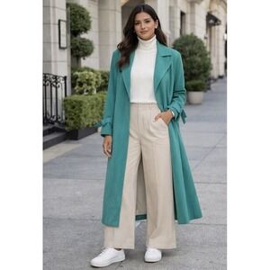 Vintage Lilli Ann Ultrasuede Teal Trench Coat 1970s